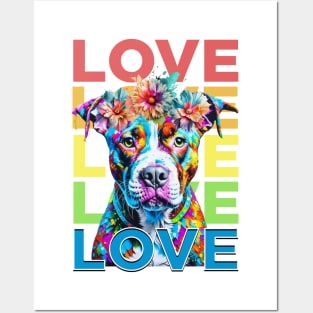 Rainbow Pitbull Love Posters and Art
